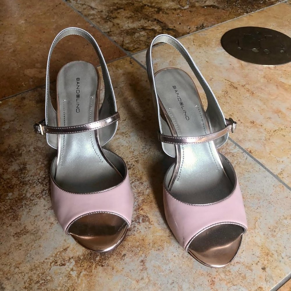 Bandolino Size 6.5 Women's Slingback Heels Pink Patent Leather Strappy Open Toe